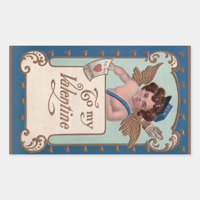 Vintage Valentine's Day, Cherub with Love Letters Sticker (Front)