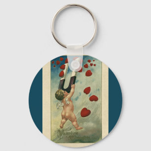 Vintage Valentine's Day, Cherub with Magnet Hearts Keychain