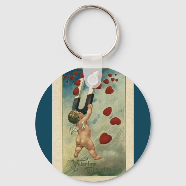 Vintage Valentine's Day, Cherub with Magnet Hearts Keychain (Front)
