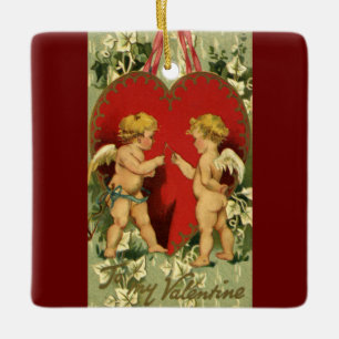 Vintage Valentine's Day, Cherubs Make a Wish Ceramic Ornament