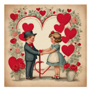 Vintage Valentine's Day Children  Poster