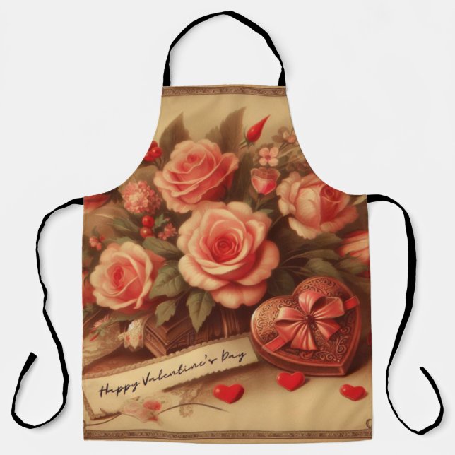 Vintage Valentine's Day Chocolates and Flowers Apron (Front)