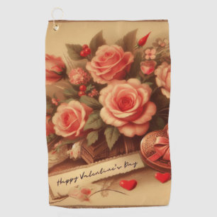 Vintage Valentine's Day Chocolates and Flowers Golf Towel