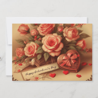 Vintage Valentine's Day Chocolates and Flowers Holiday Card