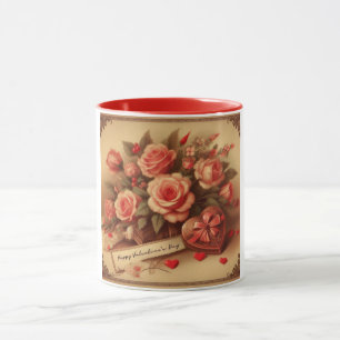 Vintage Valentine's Day Chocolates and Flowers Mug