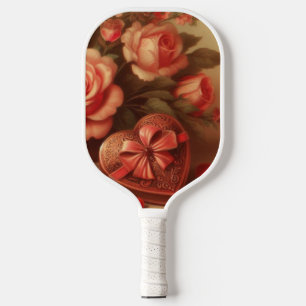 Vintage Valentine's Day Chocolates and Flowers Pickleball Paddle