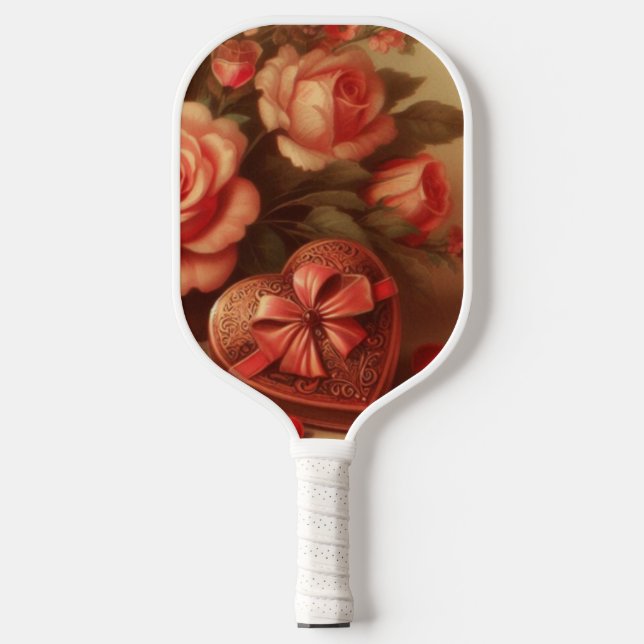 Vintage Valentine's Day Chocolates and Flowers Pickleball Paddle (Front)