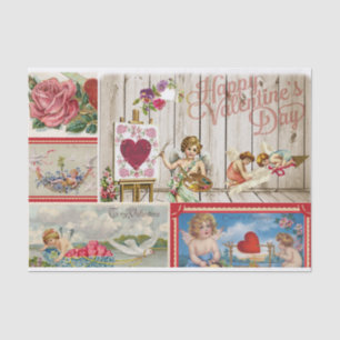 Vintage Valentine's Day Collage - Angels, Hearts Tissue Paper