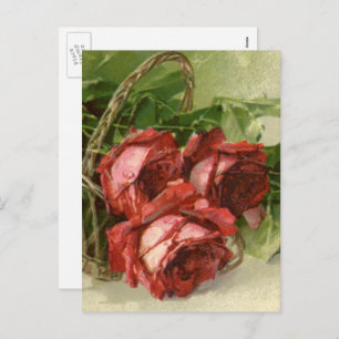 Vintage Valentine's Day, Crimson Red Roses Holiday Postcard