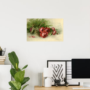 Vintage Valentine's Day, Crimson Red Roses Poster