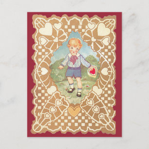 Vintage Valentine's Day, Cute Boy in the Meadow Holiday Postcard