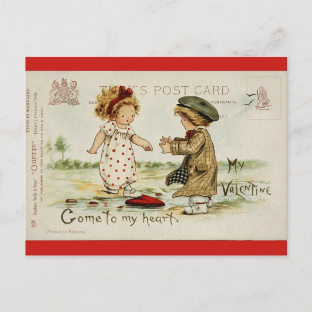 Vintage Valentines Day Cute Kids Postcard (Front)