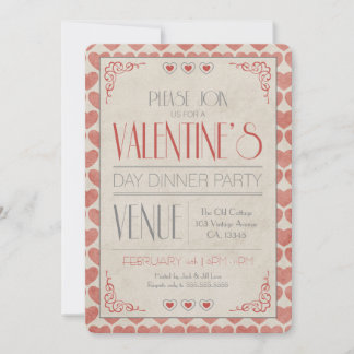 Vintage Valentine's Day Dinner Party Invitation