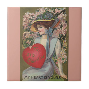 Vintage Valentine's Day, Elegant Lady with Heart Tile