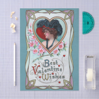 Vintage Valentine's Day, Elegant Woman in a Heart Tissue Paper