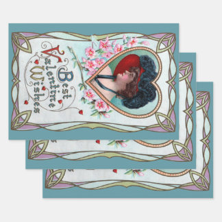 Vintage Valentine's Day, Elegant Woman in a Heart Wrapping Paper Sheet