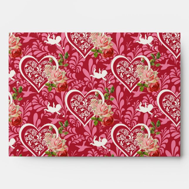 Vintage Valentine's Day Floral Heart Pattern Envelope (Front)