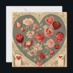 Vintage Valentine's Day Heart with Roses Holiday Card<br><div class="desc">Vintage Valentine's Day heart</div>