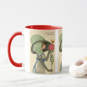 Vintage Valentine's Day, Lady Red Rose Butterfly Mug