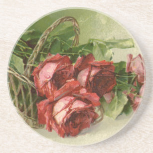 Vintage Valentine's Day Love, Crimson Red Roses Coaster