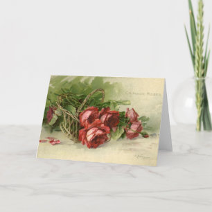 Vintage Valentine's Day Love, Crimson Red Roses Holiday Card