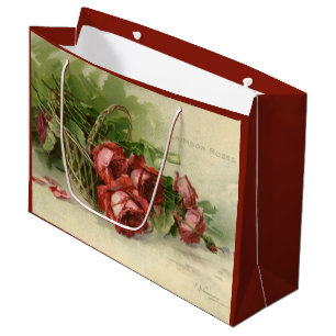 Vintage Valentine's Day Love, Crimson Red Roses Large Gift Bag