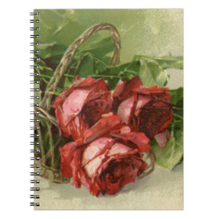 Vintage Valentine's Day Love, Crimson Red Roses Notebook