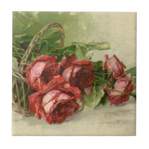 Vintage Valentine's Day Love, Crimson Red Roses Tile