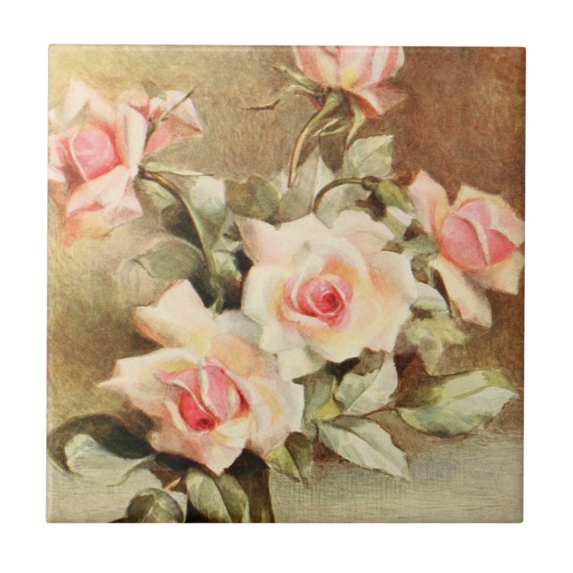 Vintage Valentine's Day Love Romance Pink Roses Tile (Front)