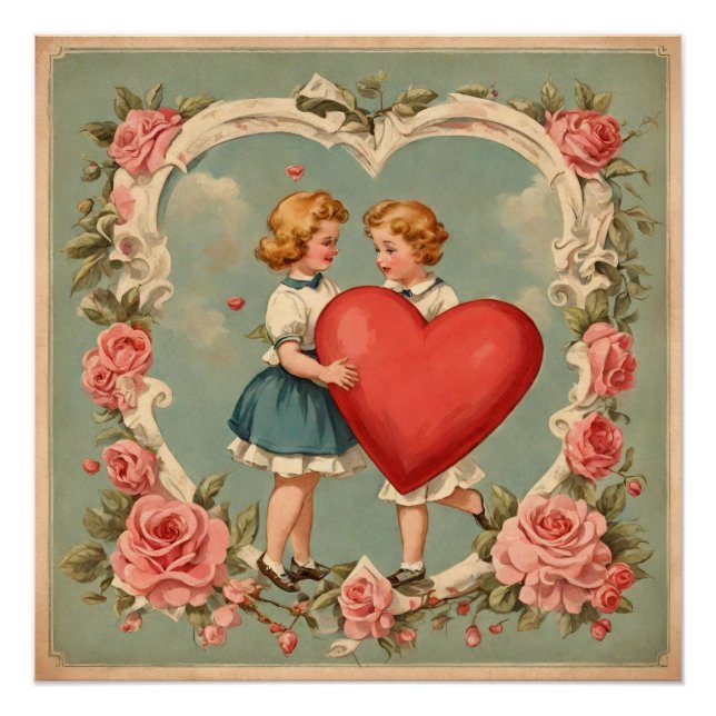 Vintage Valentine's Day Pink Roses  Poster (Front)