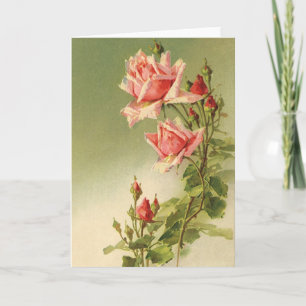 Vintage Valentine's Day Pink Victorian Garden Rose Holiday Card
