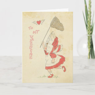 Vintage Valentine's Day Red Heart Wings Cute Girl Holiday Card