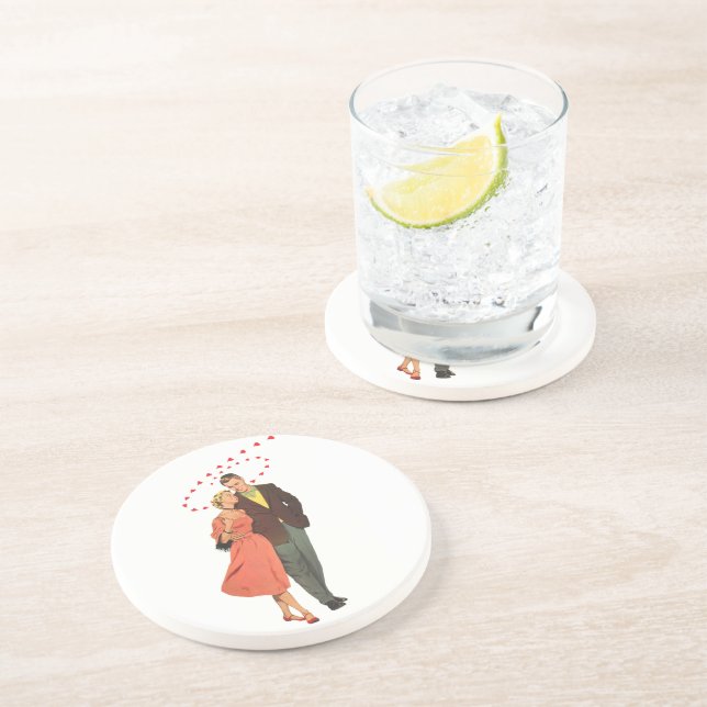 Vintage Valentine's Day, Romantic Floating Hearts Coaster (Side)