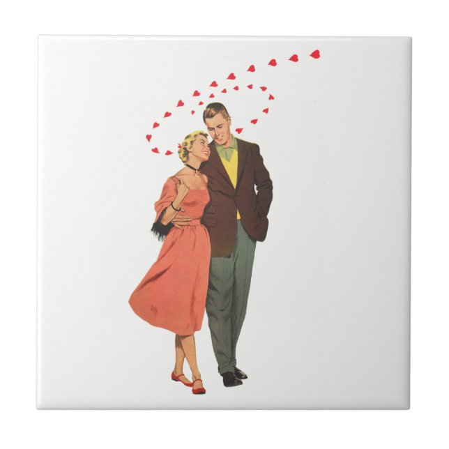 Vintage Valentine's Day, Romantic Floating Hearts Tile (Front)