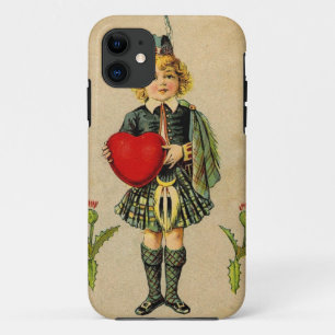 Vintage valentines day Scottish boy & heart iPhone 11 Case