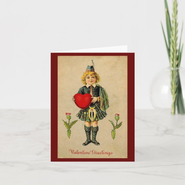 Vintage valentines day Scottish boy & heart Holiday Card (Front)