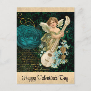 Vintage Valentines Day Victorian Angel Floral Postcard