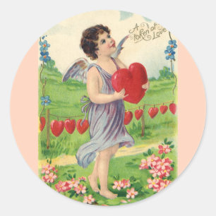 Vintage Valentines Day, Victorian Angel with Heart Classic Round Sticker