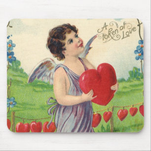 Vintage Valentines Day, Victorian Angel with Heart Mouse Pad