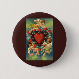 Vintage Valentine's Day, Victorian Angels Hearts 2 Inch Round Button