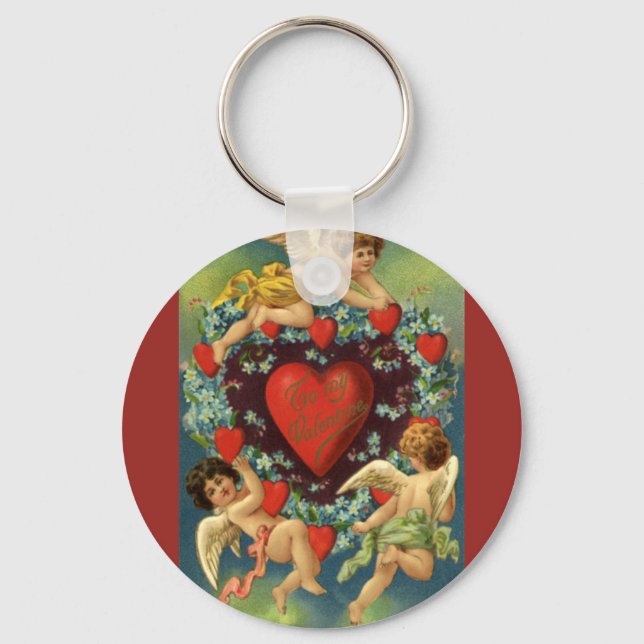 Vintage Valentine's Day, Victorian Angels Hearts Keychain (Front)