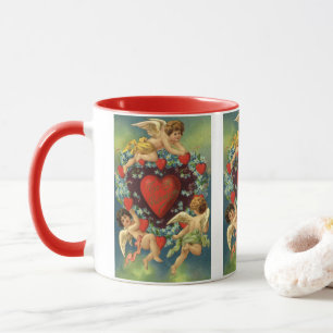 Vintage Valentine's Day, Victorian Angels Hearts Mug