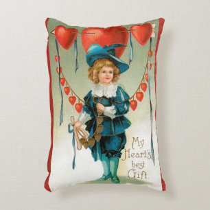 Vintage Valentines Day, Victorian Boy with Hearts Accent Pillow