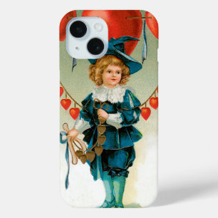 Vintage Valentines Day, Victorian Boy with Hearts iPhone 15 Case