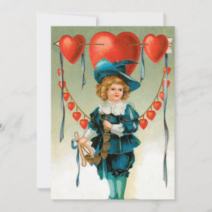 Vintage Valentines Day, Victorian Boy with Hearts Holiday Card