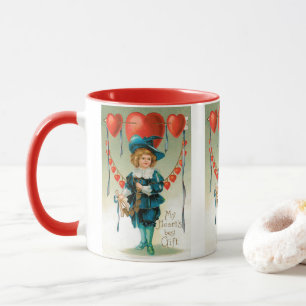 Vintage Valentines Day, Victorian Boy with Hearts Mug