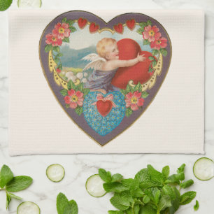 Vintage Valentine's Day, Victorian Cherub Hearts Kitchen Towel