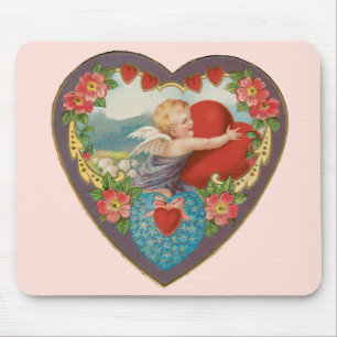 Vintage Valentine's Day, Victorian Cherub Hearts Mouse Pad