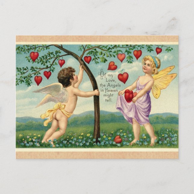 Vintage Valentines Day Victorian Cherub Hearts Postcard (Front)