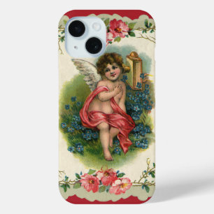 Vintage Valentine's Day Victorian Cherub on Phone iPhone 15 Case
